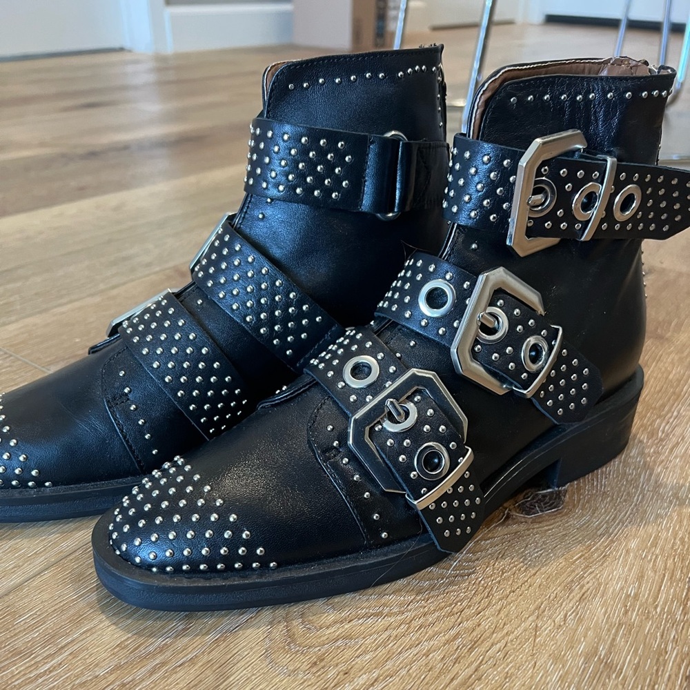 Studded Low Heel Leather Boots